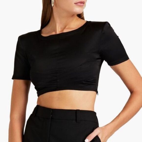 New RETROFÊTE Cropped silk-blend satin top Small - Picture 1 of 13